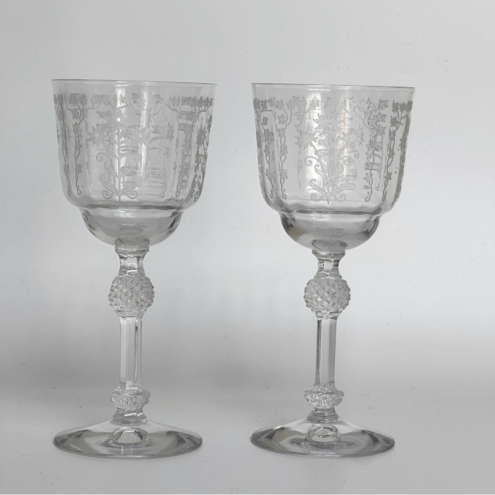 Fostoria Manor Clear Etched Blown Glass Goblets Set of 2 – 5 Inch